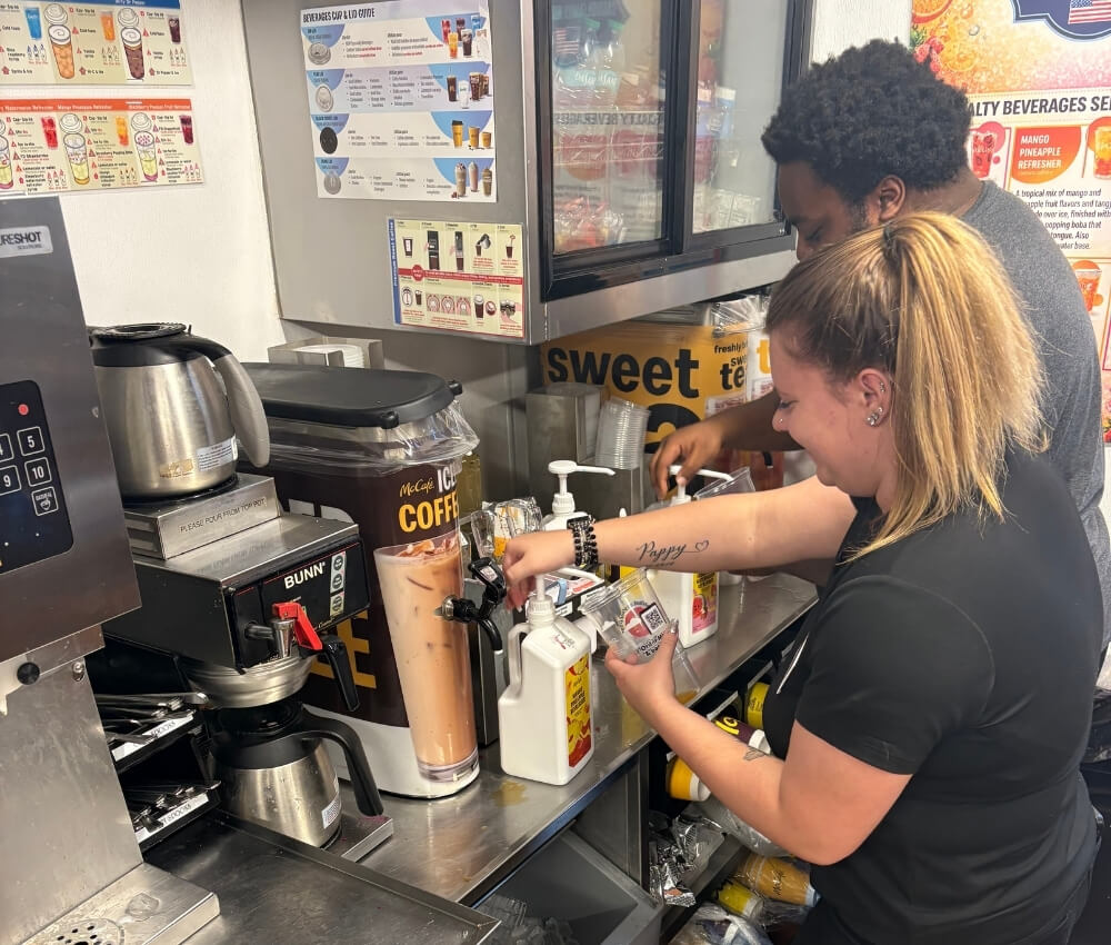 helping out at McDonald's