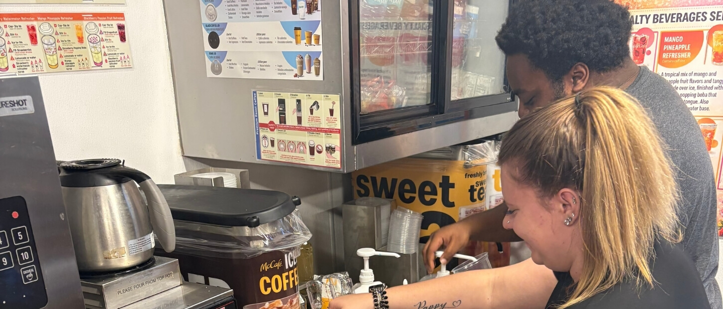 helping out at McDonald's